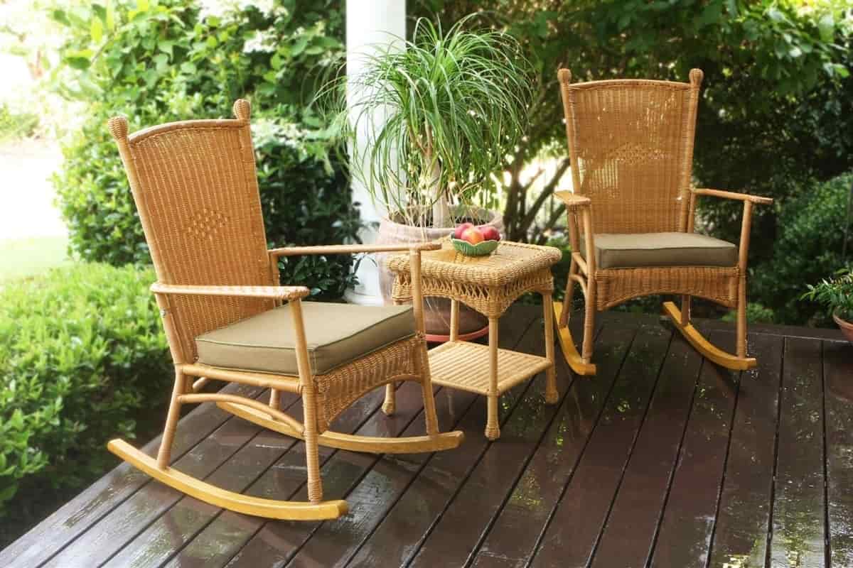 كرسي هزاز بامبو؛ خشبية معدنية بلاستيكية مقاومة للأشعة الشمس البني الابيض