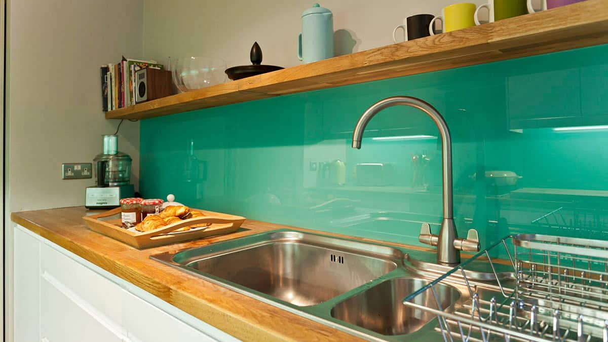 mint green kitchen backsplash