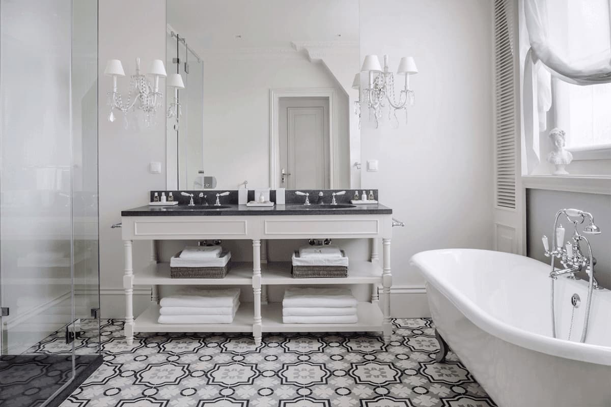 black and white bathroom floor tiles
