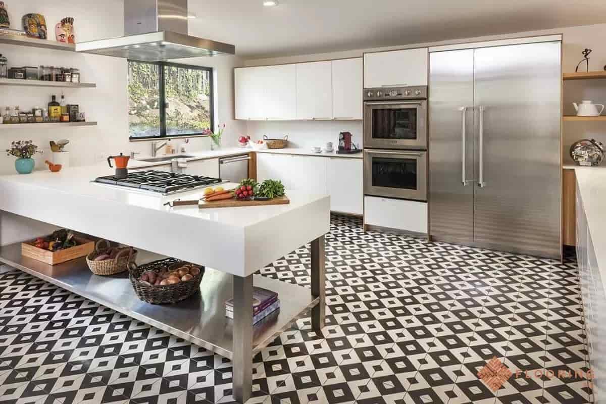 Kitchen island tile flooring