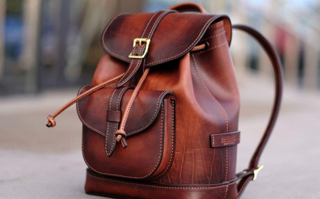 Leather roll-top backpacks