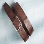 Brown Leather Belt; Silver Gold Buckle Manually Sewn Durable Long Lasting
