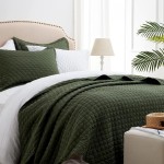 Olive Green Bedspread; Soft Breathable Hypoallergenic Machine Washable 100% Microfiber Polyester