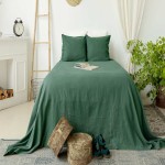Dark Green Bedspread; Solid Patterned Embroidered Design 4 Size Twin Full Queen King