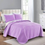 Lilac Bedspread; Cotton Flannel Wool Material Ultra Soft Lightweight 3 Pieces