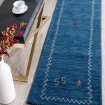 Blue Gabbeh Runner; Hand Knotted 4 Design Simple Geometric Animal People