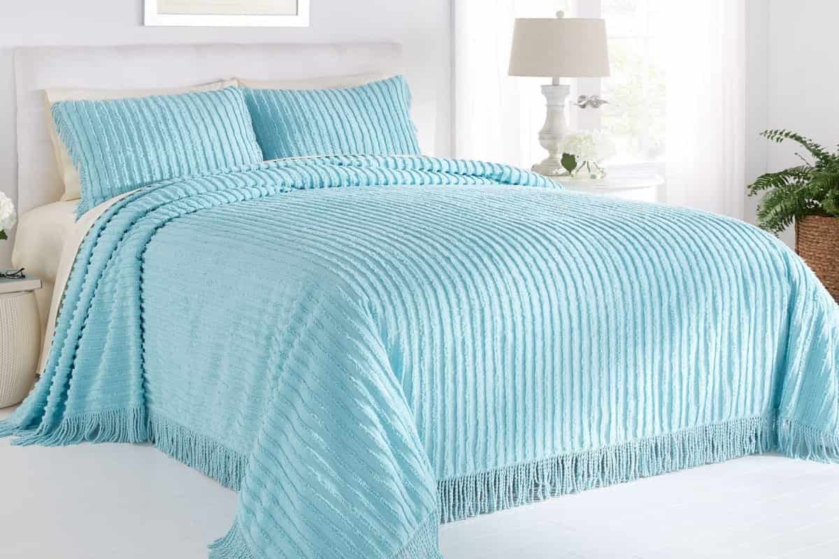 Chenille Bedspread Queen; Soft Plush Texture 3 Color Blue Gray Purple