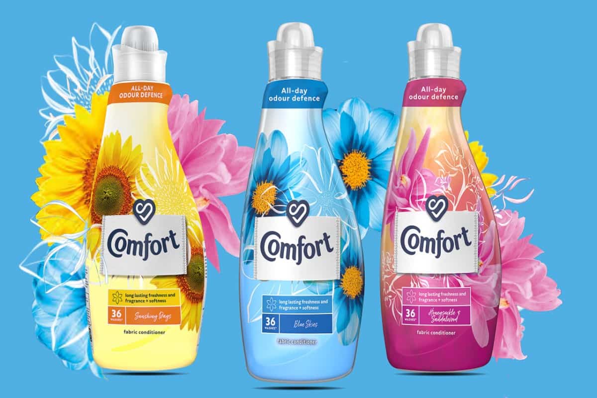 Comfort Fabric Conditioner in Pakistan; Modern Formulations 3 Scents Rose Hyacinth Sunflower