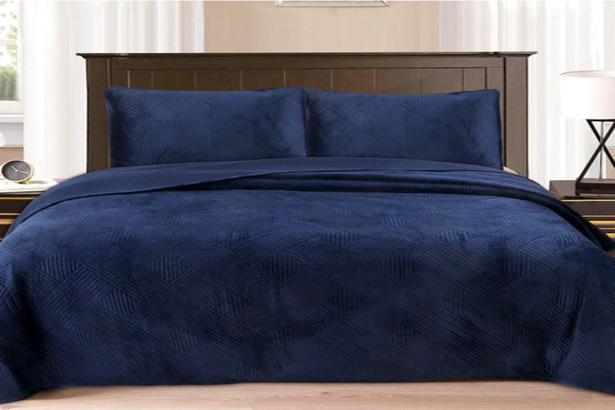 navy blue velvet bedspread