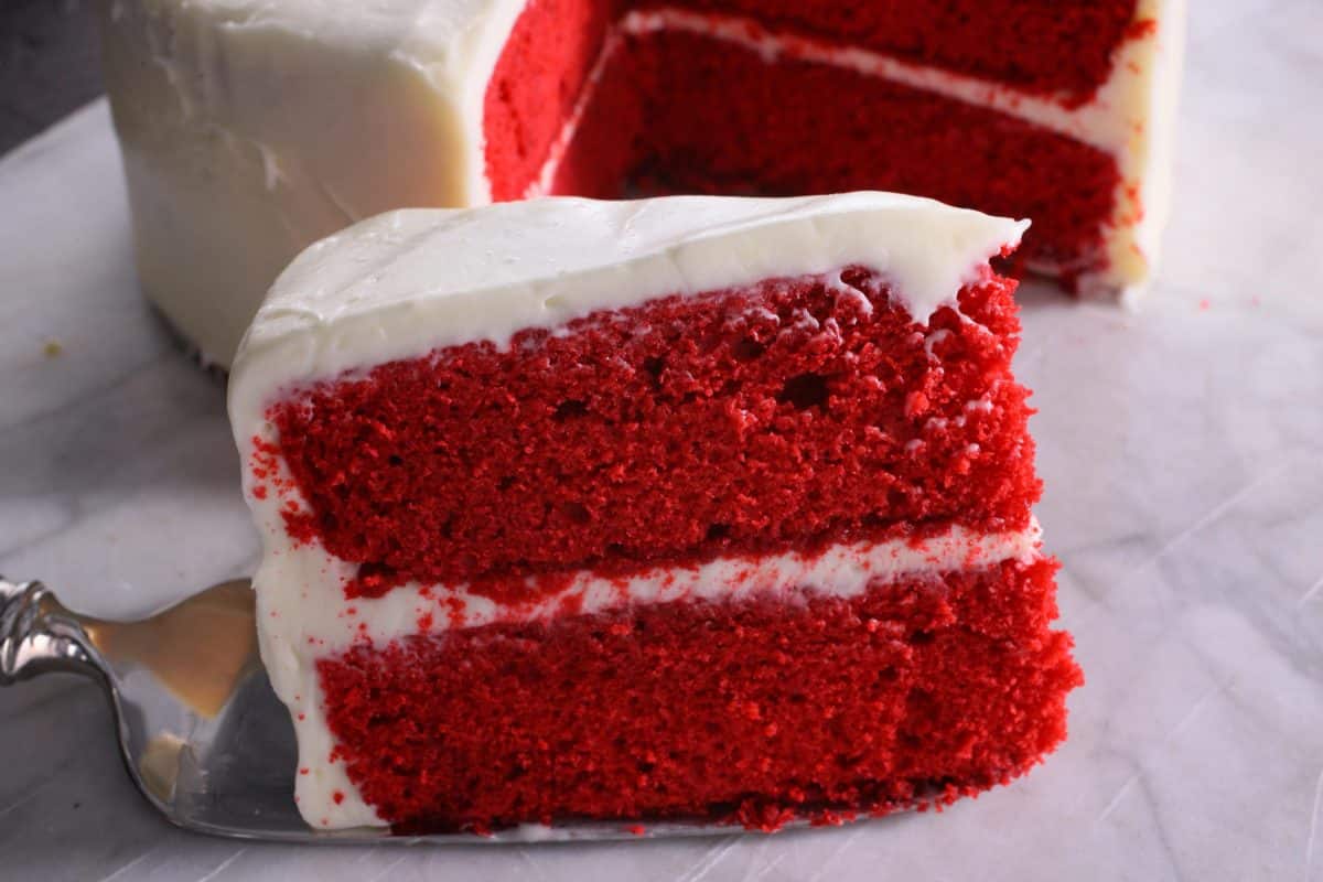 red ribbon cake slice
