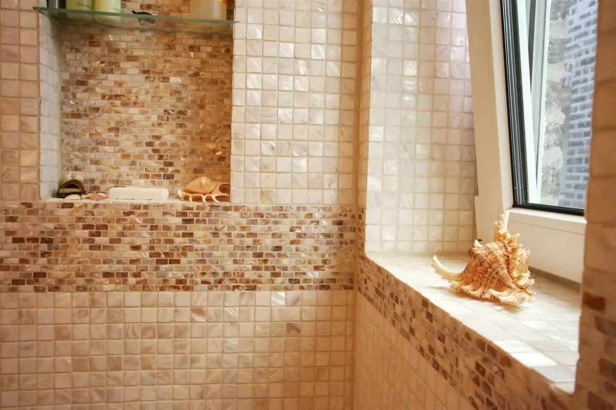 travertine mosaic tiles shower