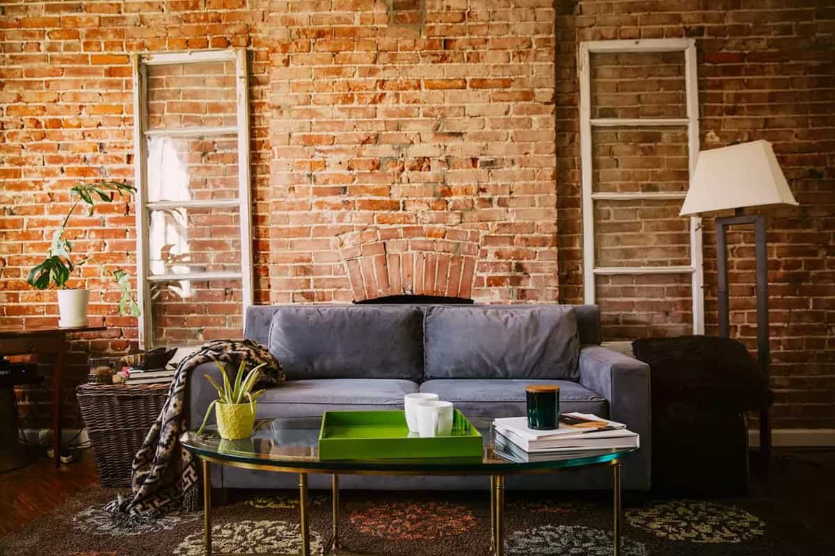 exposed brick wall living room