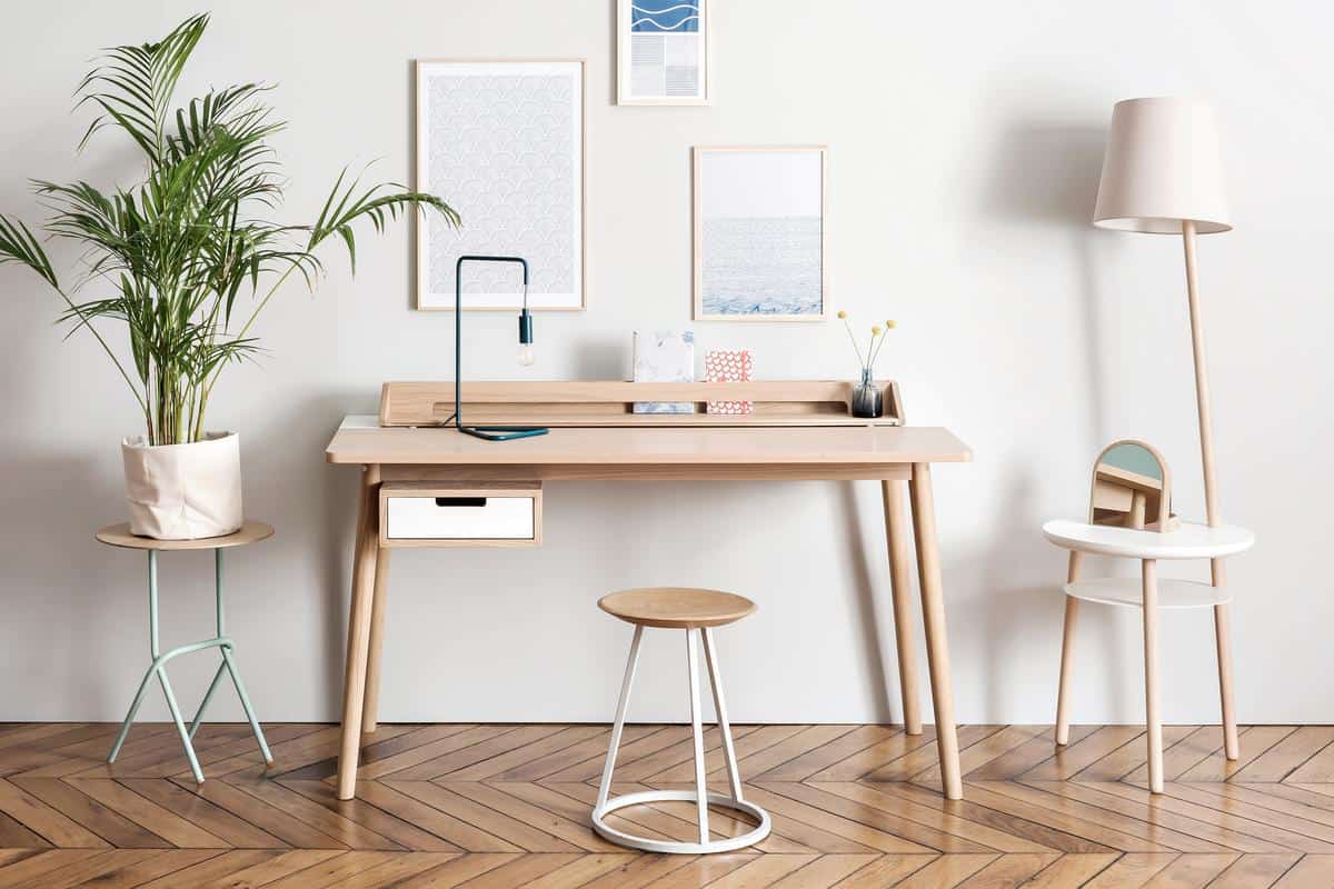 wooden desk with drawers