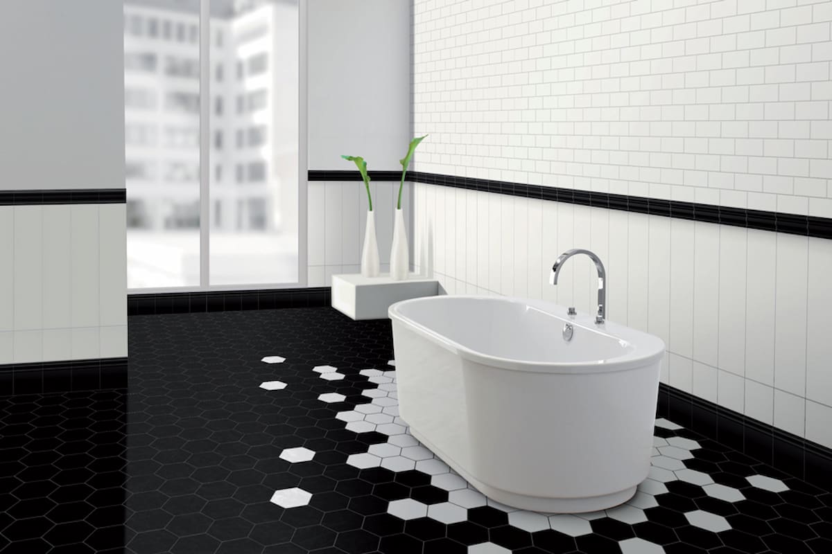 black tile floor