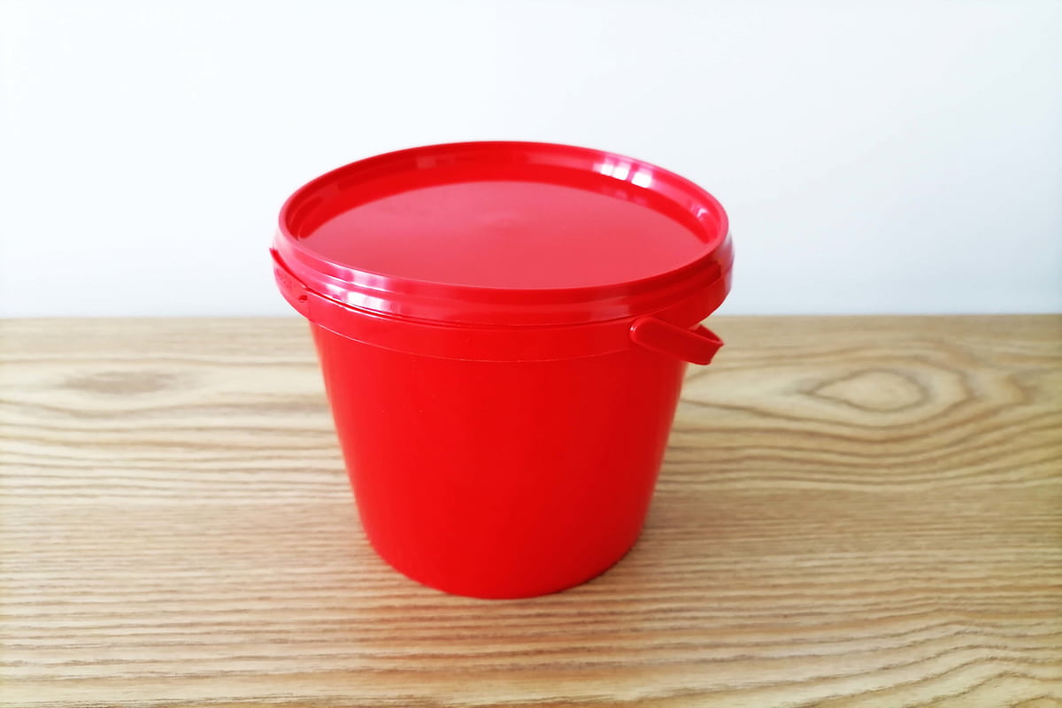 red plastic bucket