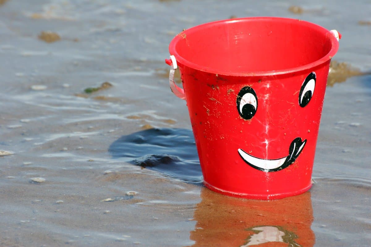small red plastic bucket
