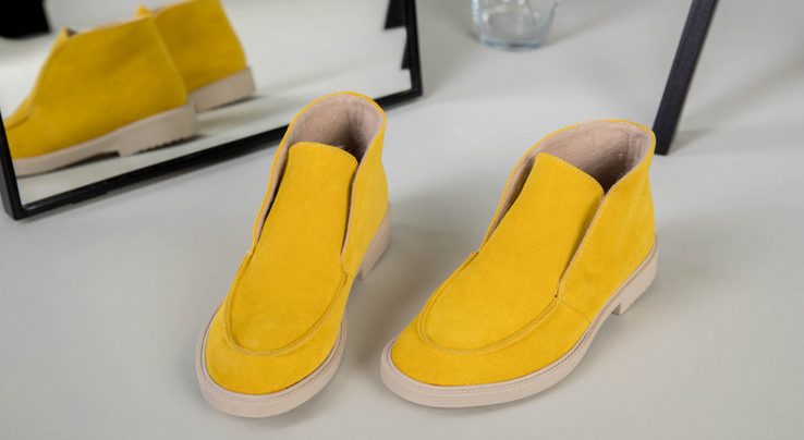 Yellow patent leather shoes