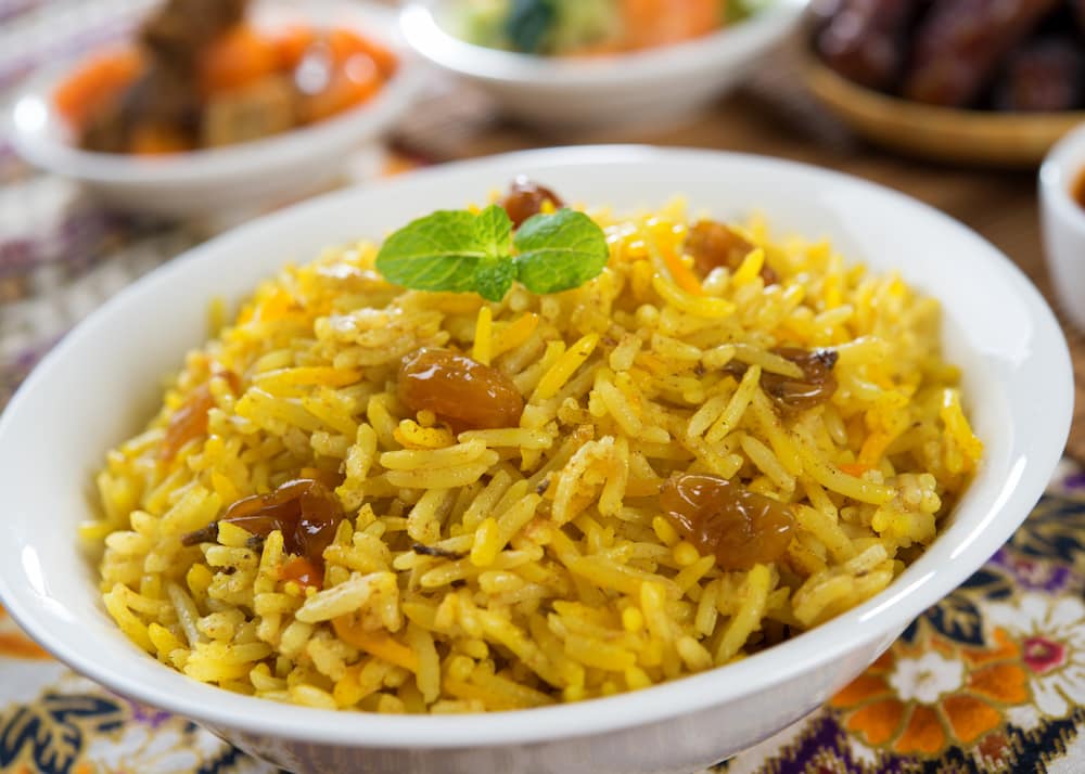 Curried rice with raisins and almonds