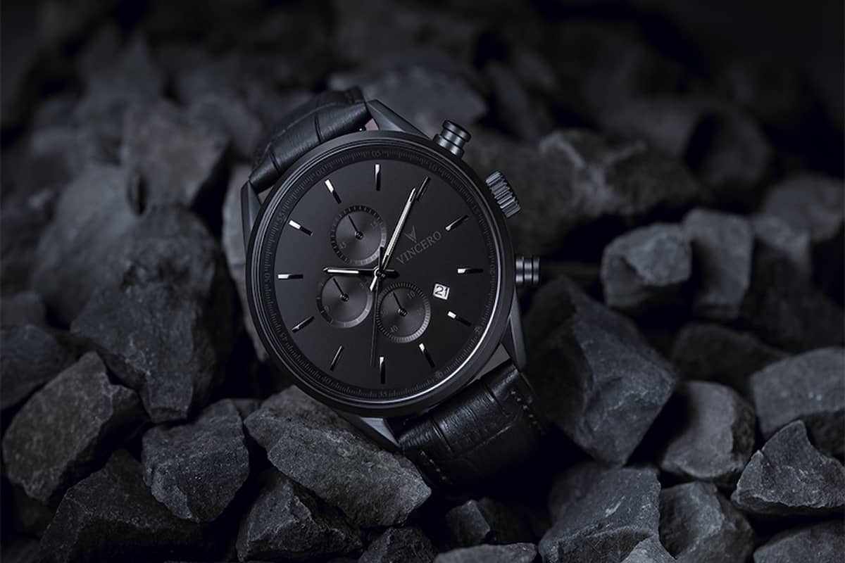 men's black leather watch