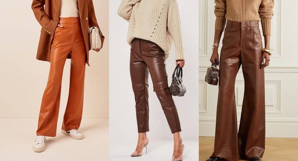 Straight leg brown leather pants outfit | great price - Arad Branding