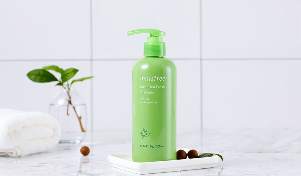 shampoo in green bottle