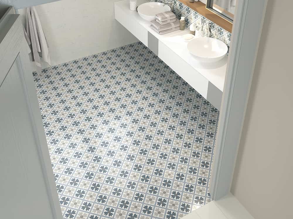 White penny tile bathroom floor