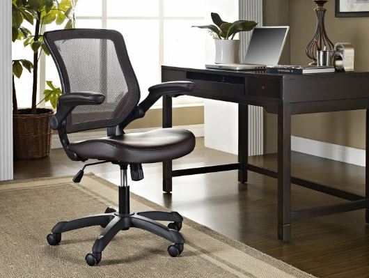 Ergonomic Desk And Computer Chair Modway Attainment Mesh Back And Red Vinyl Modern Office Chair With Flip-Up Arms 