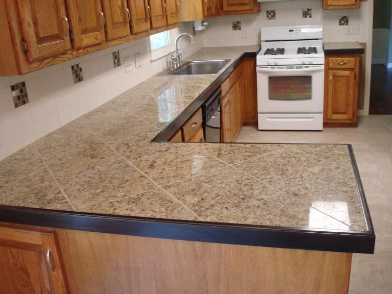 Kitchen island with tile front