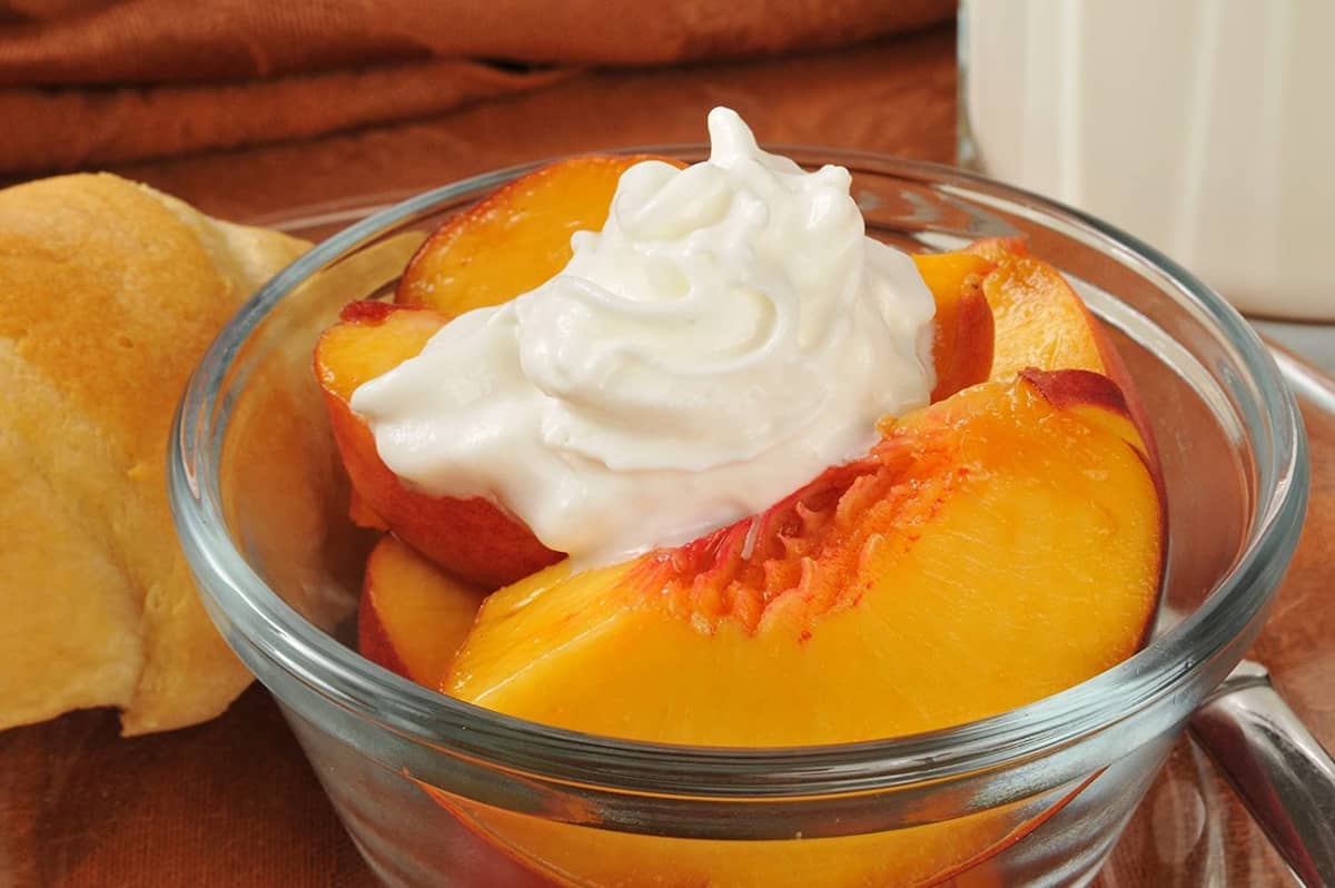 canned peaches and ice cream
