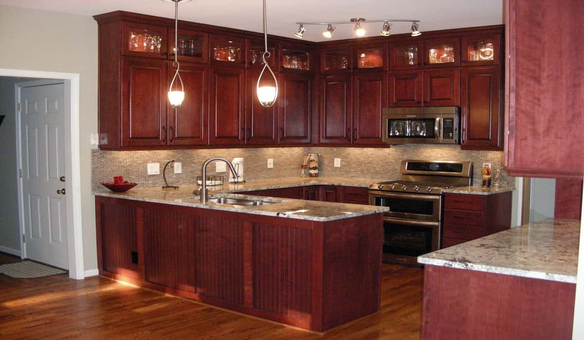 Cherry Kitchen Cabinets With Granite Countertops Red 