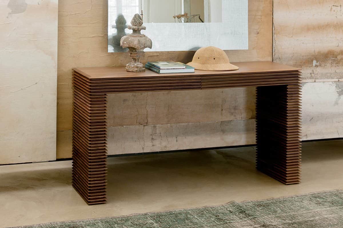 very narrow mirrored console table