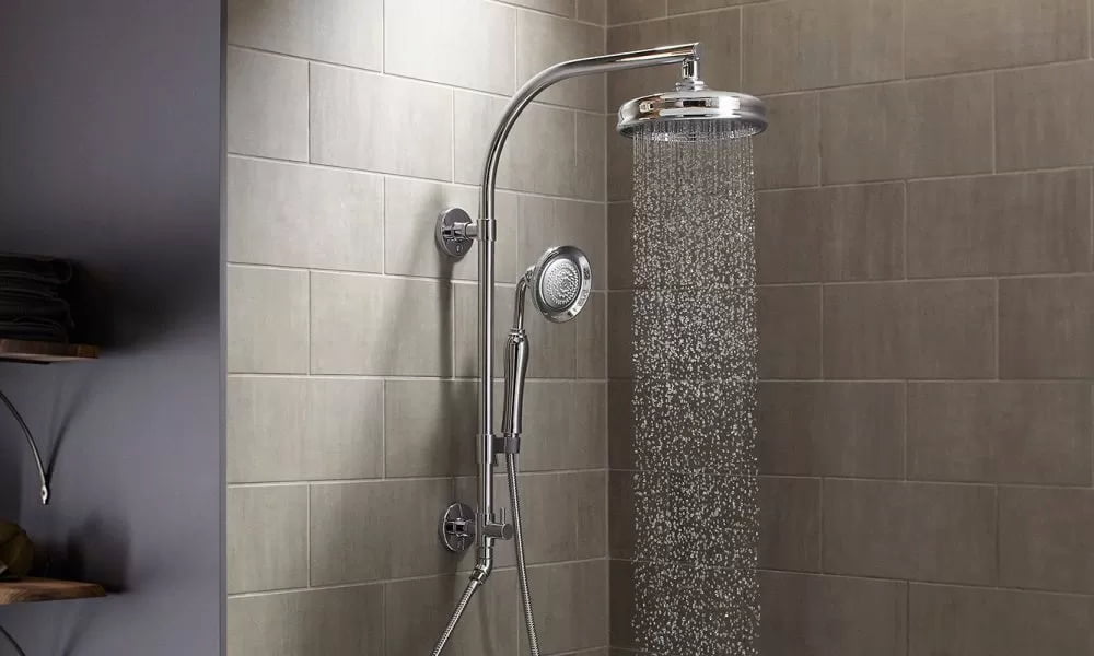 chrome shower with handheld