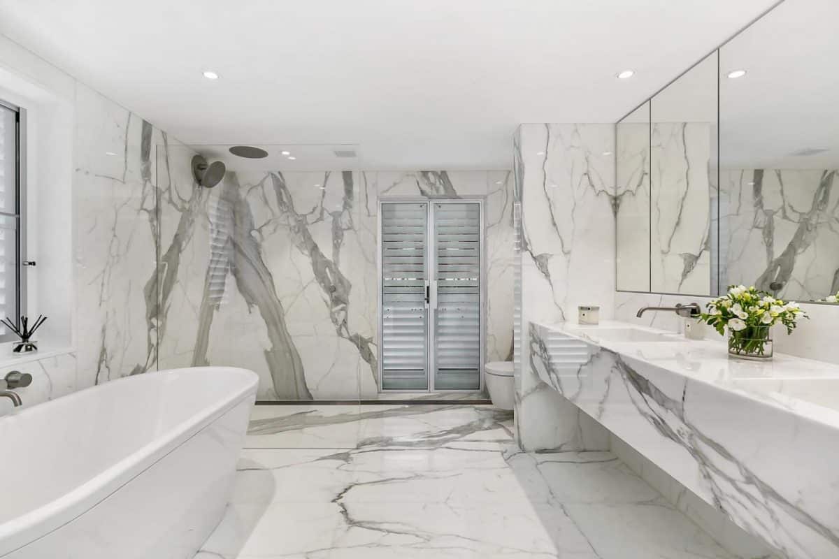 Floor tiles made of white marble