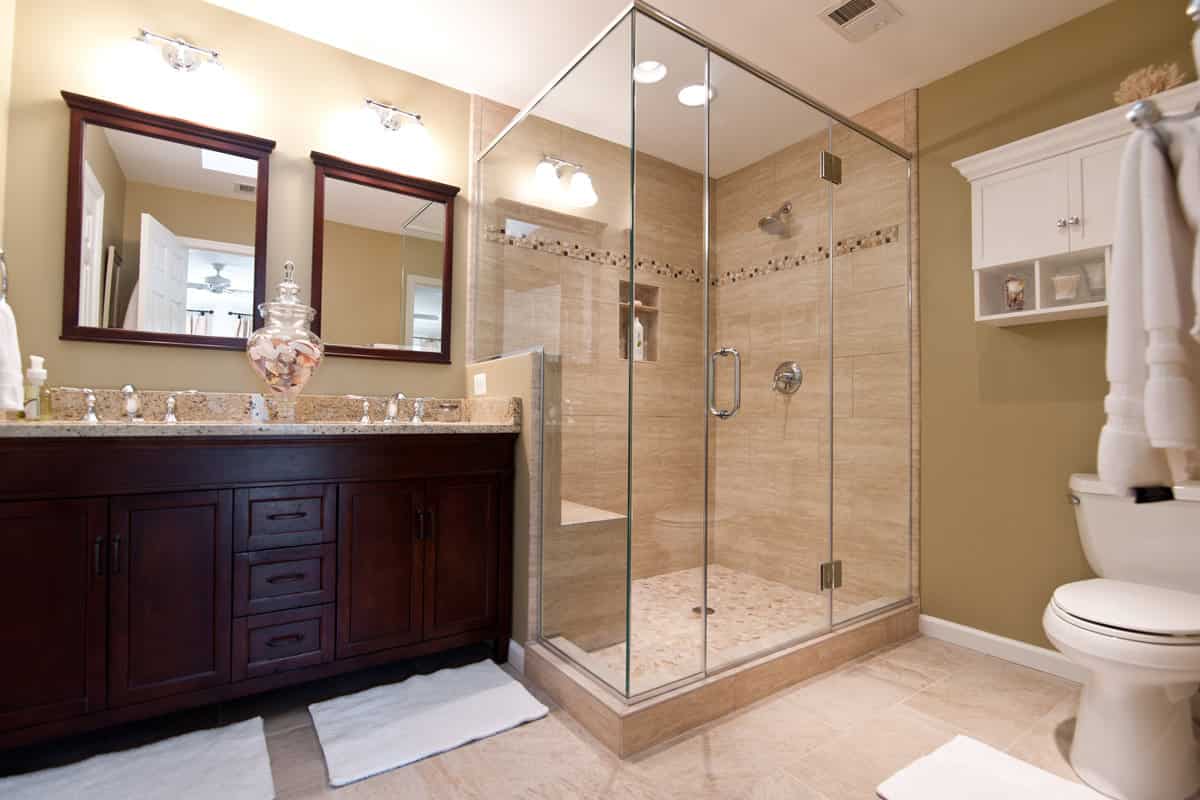 Homeguide Master Bathroom Renovation With Glass Shower Door Double Vanity Tile Throughout From Ravenworth 1 