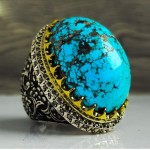 سنگ فیروزه زنده؛ انگشتر تزئینی دارای جلا درخشندگی رنگ آبی