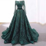 لباس عروس سبز؛ مدل پوشیده باز جنس ژکارد ساتن USA