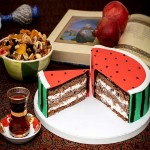کیک و کلوچه یلدایی؛ ساده خامه ای کشمشی 2 رنگ سبز قرمز