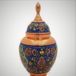 ظروف مسی میناکاری شده اصفهان؛ گلدان شکلات خوری 2 رنگ آبی لاجوردی فیروزه ای
