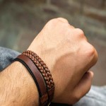 دستبند چرم خام؛ طبیعی مصنوعی 2 رنگ مشکی قهوه ای bracelet