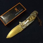 چاقو طلایی؛ دست ساز تاشو 2 کاربرد سفر کوهنوردی ضد زنگ Steel