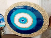 تابلو رزینی چشم نظر؛ تزئینی براق (بیضی دایره) آبی قابل شستشو