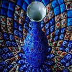 گلدان میناکاری مسی؛ تزئینی صنایع دستی آبی تولید iran