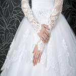 لباس عروس اسلامی؛ دوتکه سنگ دوزی 3 جنس ساتن دانتل تور سفید