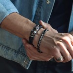 دستبند بدل مردانه(اکسسوری) استایل جذاب جنس استیل چوبی چرم رنگ قهوه ای Black