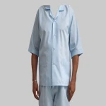 لباس بیمارستانی بیمار؛ آبی سفید استاندارد راحت بیماران بیمارستان