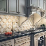 سرامیک آشپزخانه سفید طلایی؛ مصالح ساختمانی بزرگ 2 مدل (ساده طرح دار)