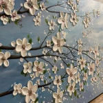 تابلو گل شکوفه؛ فلزی چوبی پارچه برجسته سازی سه بعدی Blossom