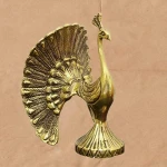 مجسمه برنجی طاووس؛ مس روی طلایی رومیزی تندیس (13*8*27) سانتی متر