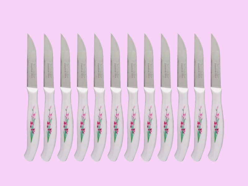 چاقو 12 تایی (کارد) دسته سرامیکی پلاستیکی 2 مدل گلدار ساده وزن 700 گرم