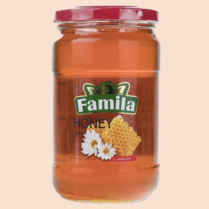 عسل 900 گرمی فامیلا؛ شیشه ای شیری اسید فرمیک کلروفیل Famila
